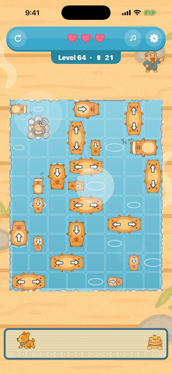 A level of Capybara Onsen: capybaras in a pool, waiting to be tapped out